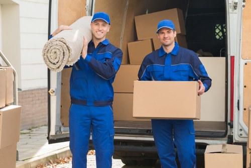 Office furniture and equipment packed for a commercial move